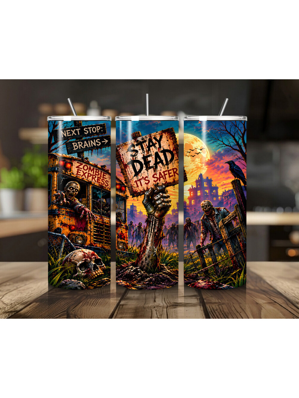 20 oz Stay Dead Stainless Steel Tumbler with Lid, Straw Halloween